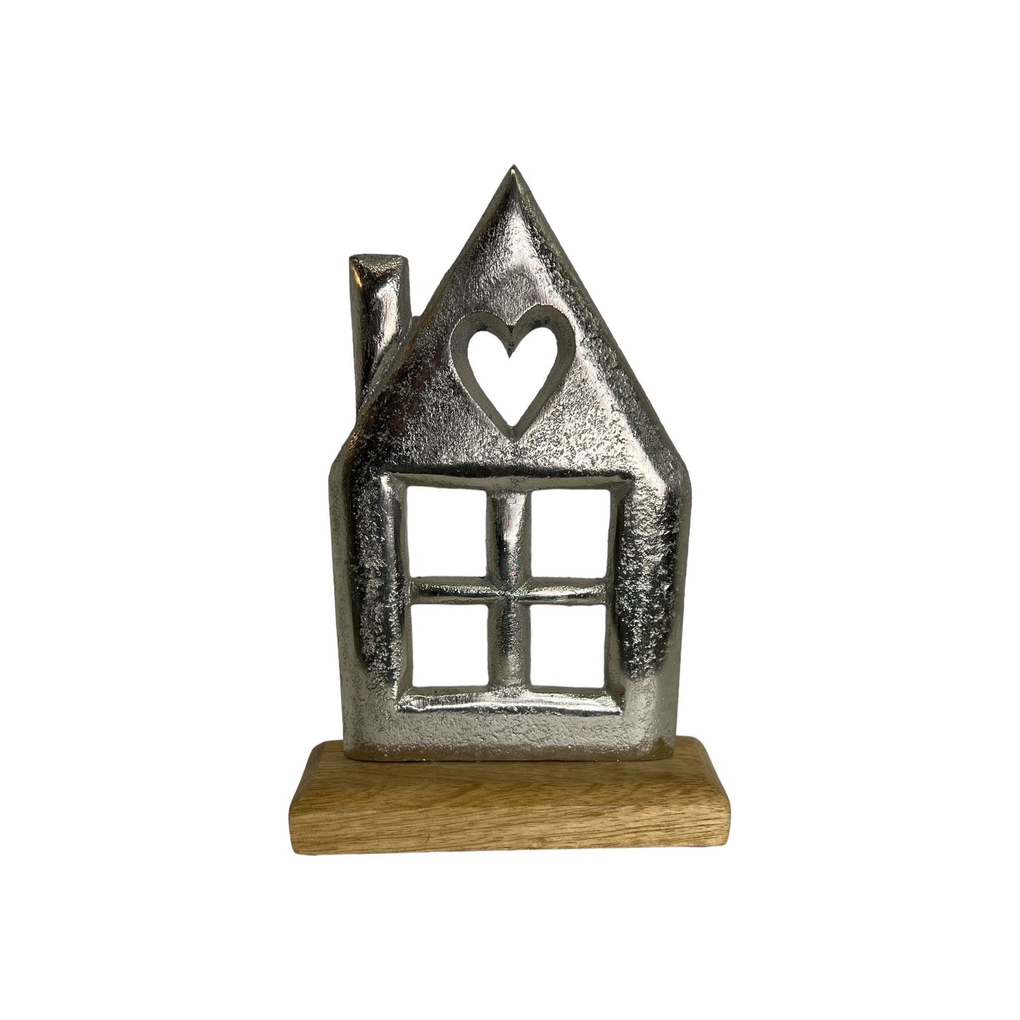 Deko Figur eines Hauses aus Aluminium auf Holzfuss