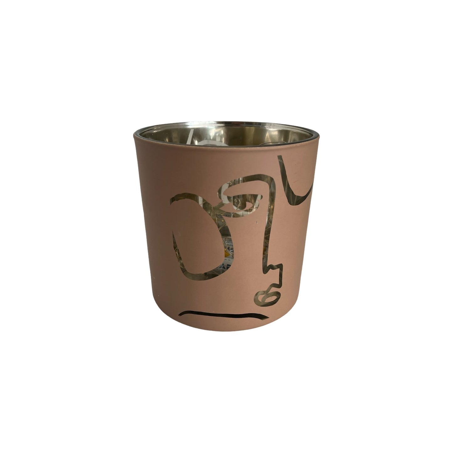 Windlicht aus Glas - Beige mit Gesichtsauschnitt (15cm x 15cm x15cm)