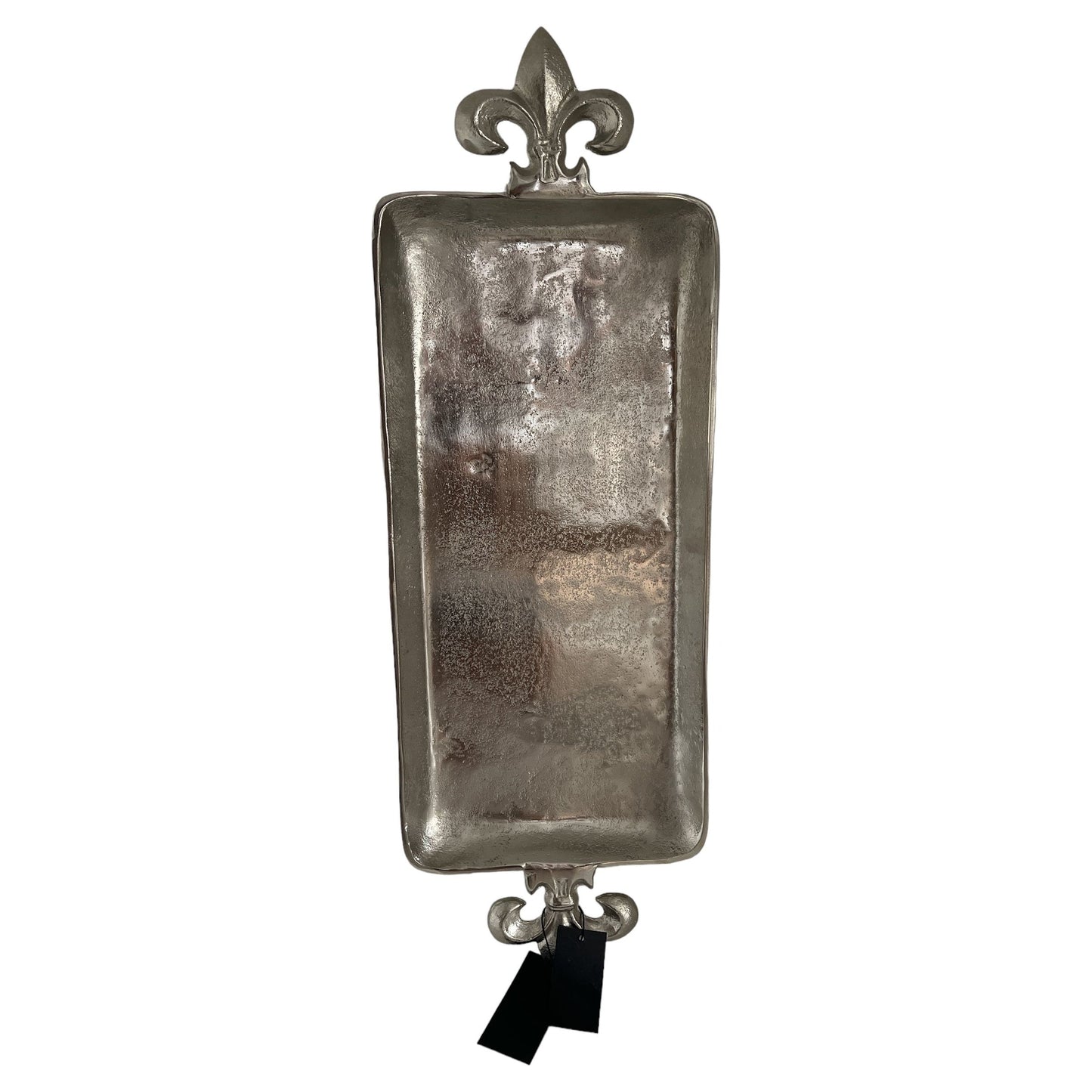 Tablett mit zwei fanzösischen Lilien aus vernickeltem Aluminium (72cm x 24cm x 7cm)