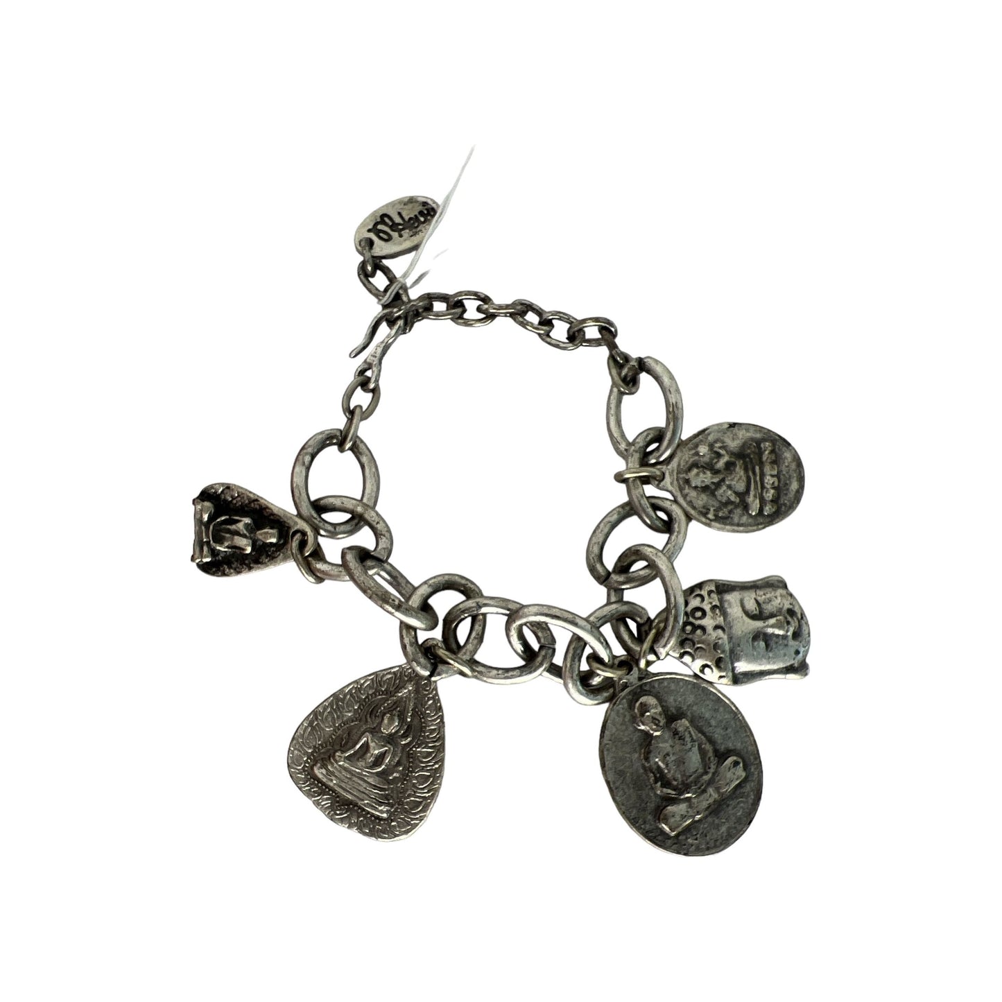 Rustikales Silberarmband ist mit Kettengliedern und 5 Anhängern