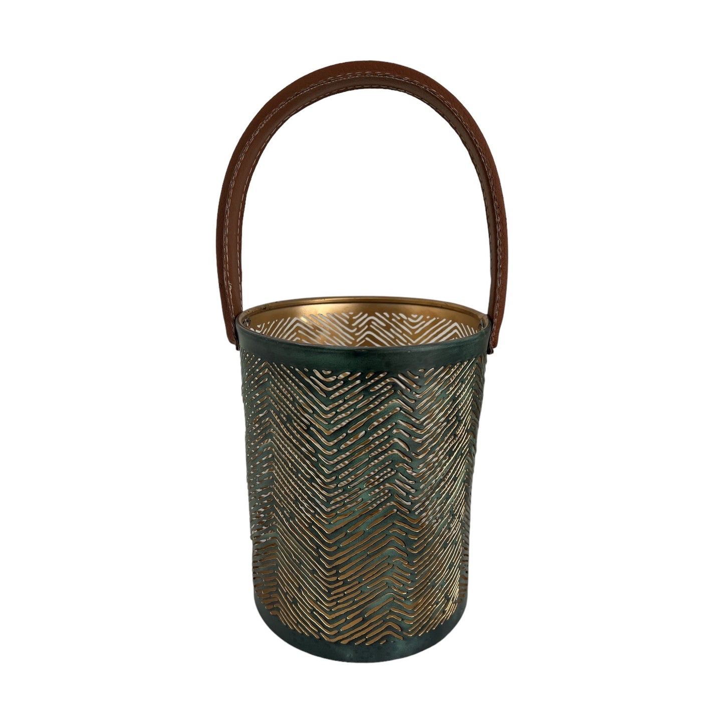 Windlicht aus Metall in der Farbe grün / gold