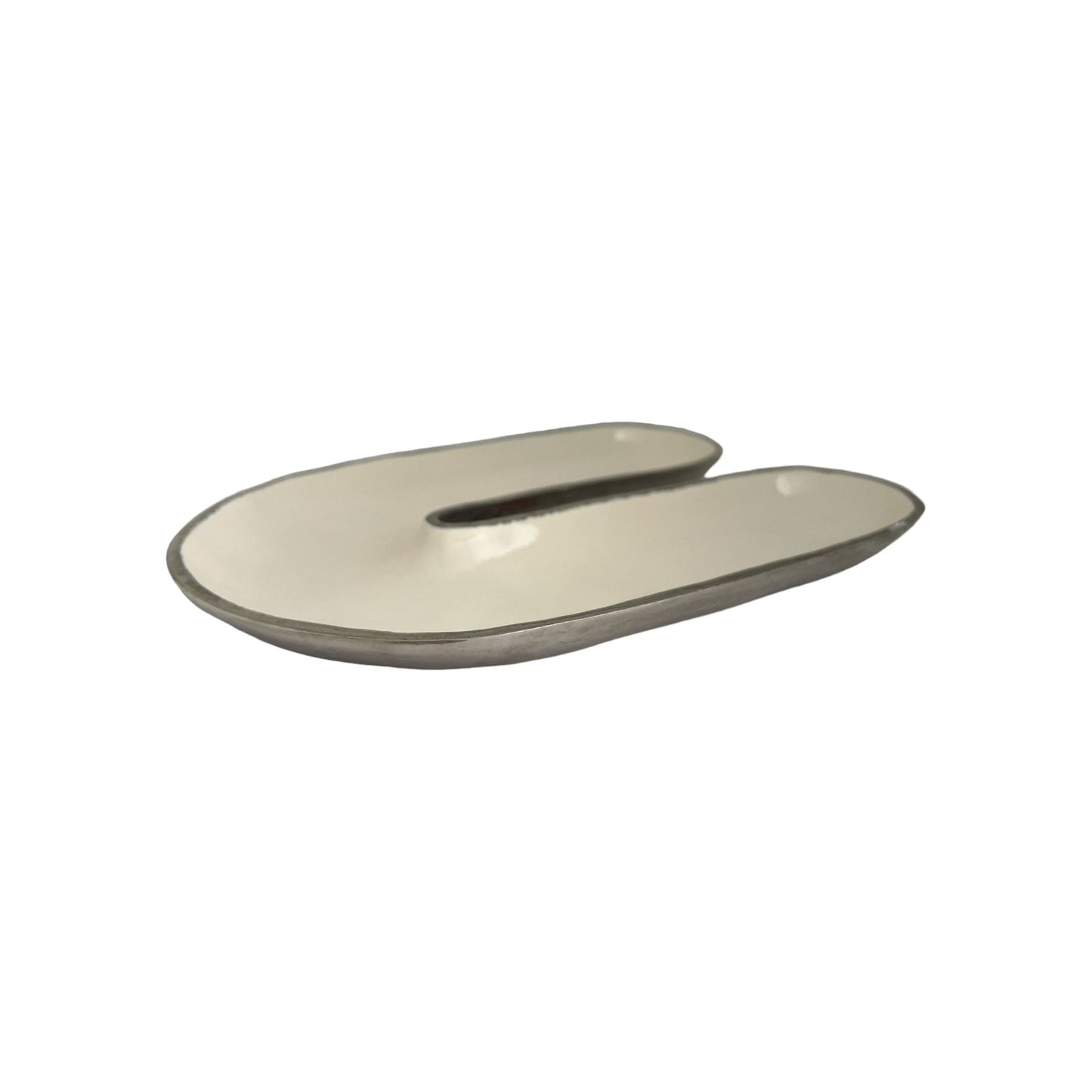 Weiße Schale in U-Form aus vernickeltem Aluminium (23cm x 30cm x 3cm)