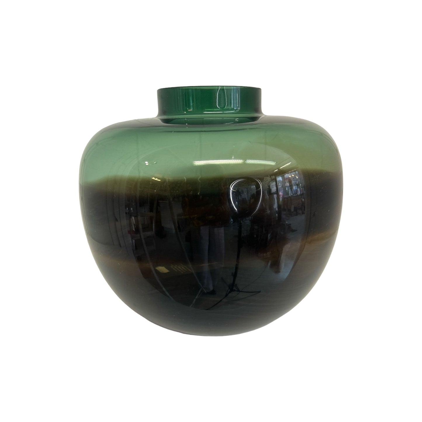 handgeblasene Glasvase in grün/braun (B 25cm x H 23cm)