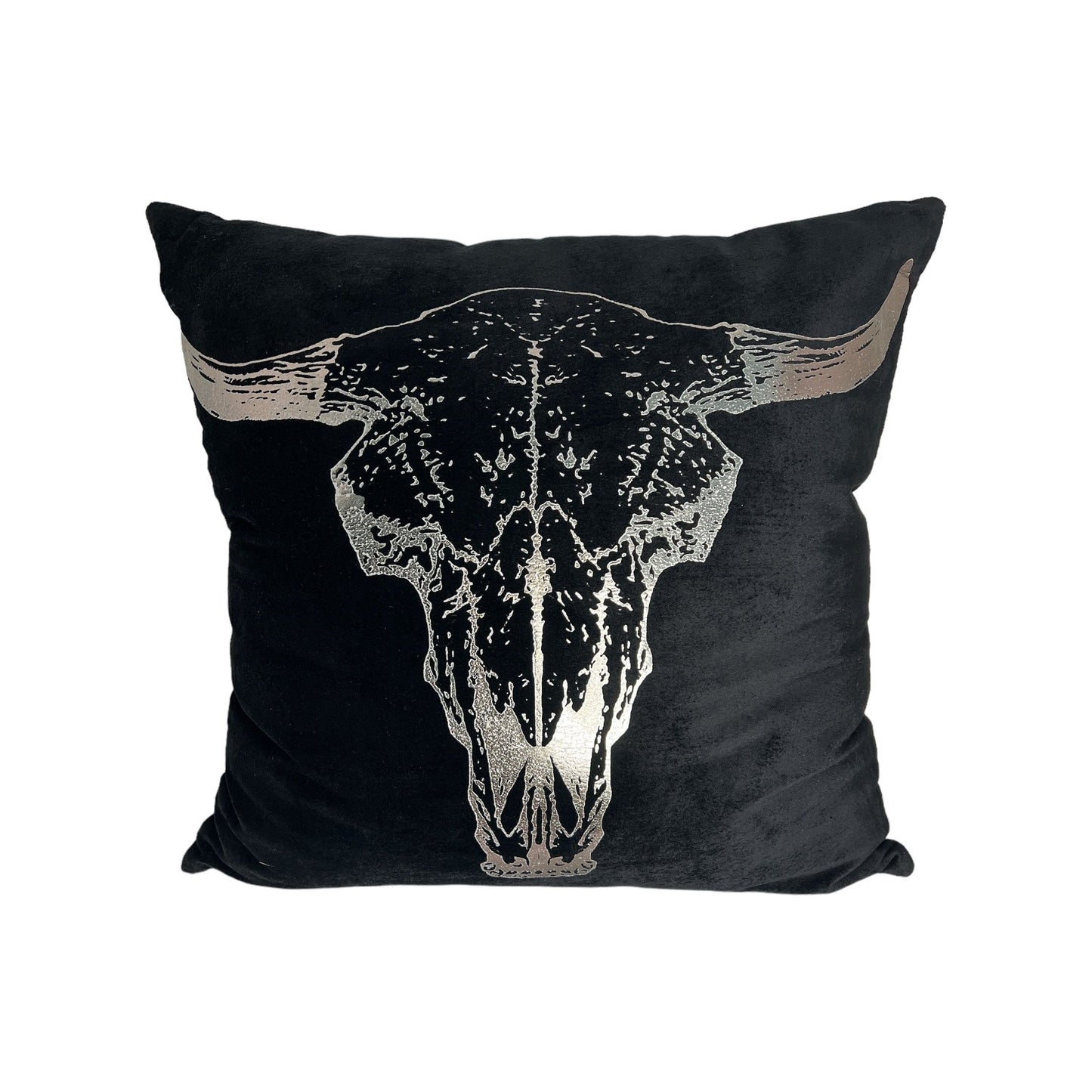 Schwarzes Zierkissen "LaCasa" mit Longhorn (50cm x 50cm)