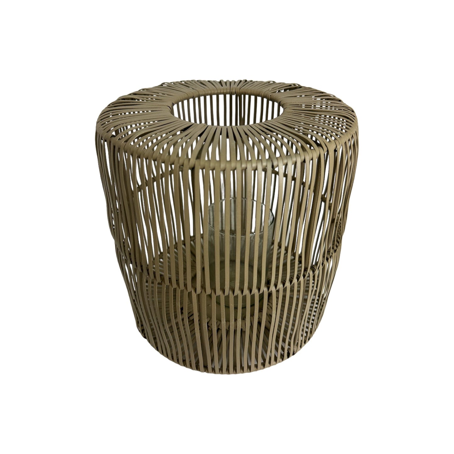 Trendiges Windlicht aus Metall in Taupe