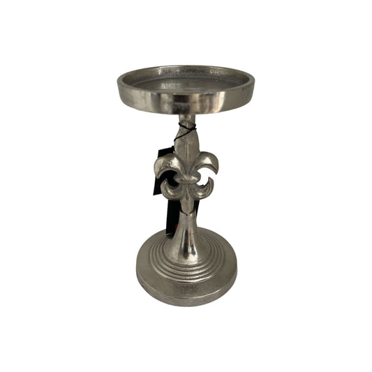 Kerzenständer aus vernickeltem Aluminium mit einer französichen Lilie von Colmore