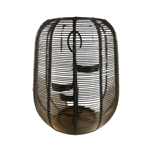 Windlicht Luxor mit 3 Votiv,-Teelichtgläsern - Metallgitter in schwarz/gold (22cm x 25cm)