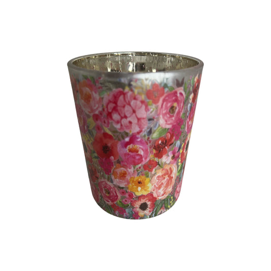 Windlicht aus Glas mit Blumenmuster
