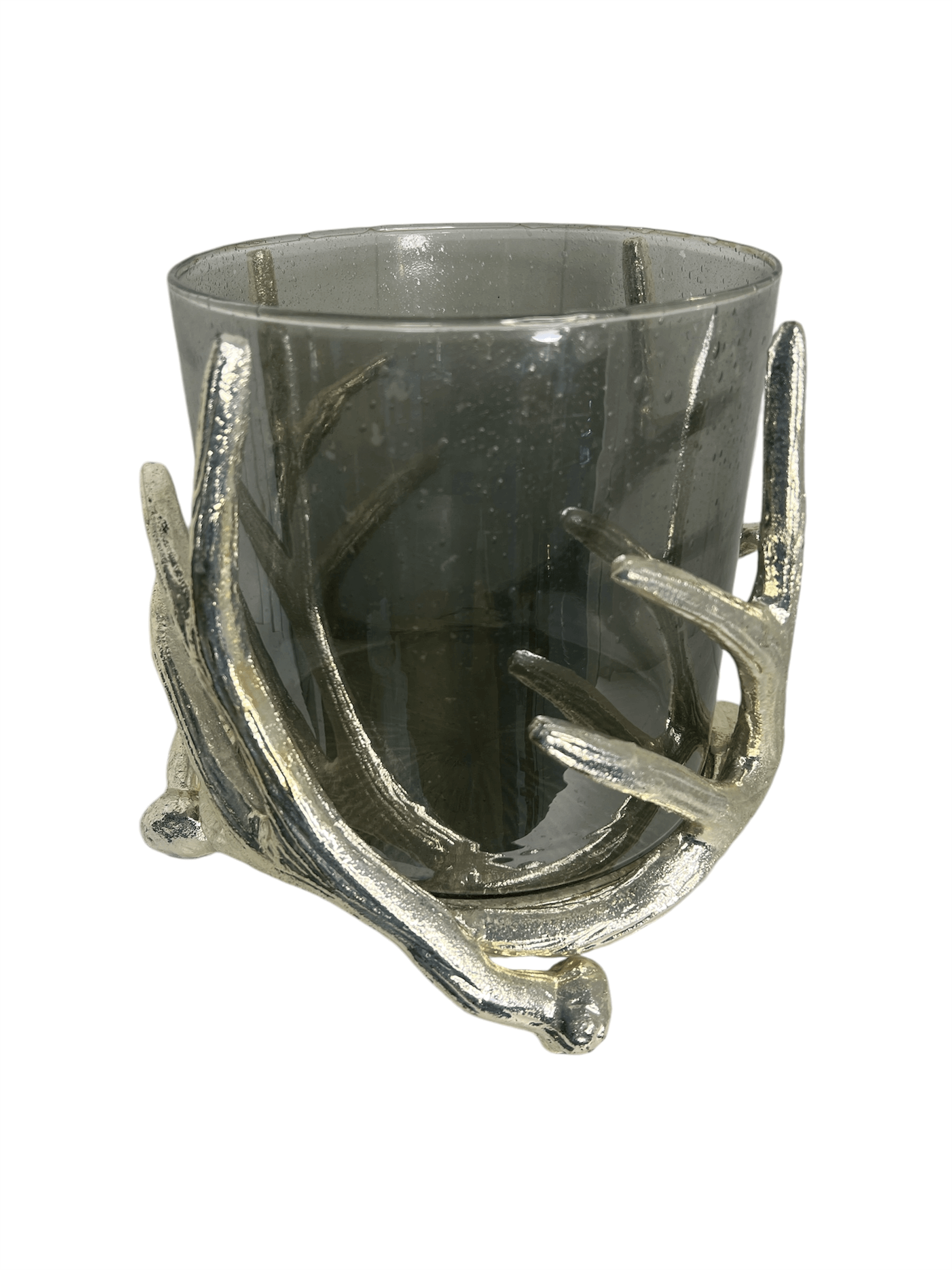 Windlicht aus vernickeltem Aluminium mit Glaseinsatz